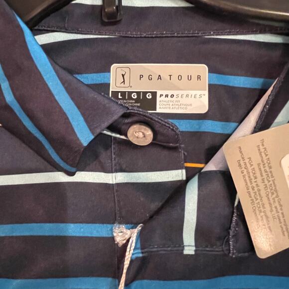 PGA TOUR Men's Fine Line Print Short Sleeve Golf Polo Shirt blue large - Picture 8 of 9